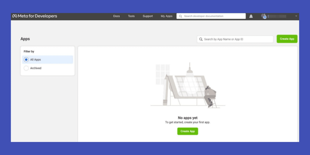 Dashboard for creating the app.