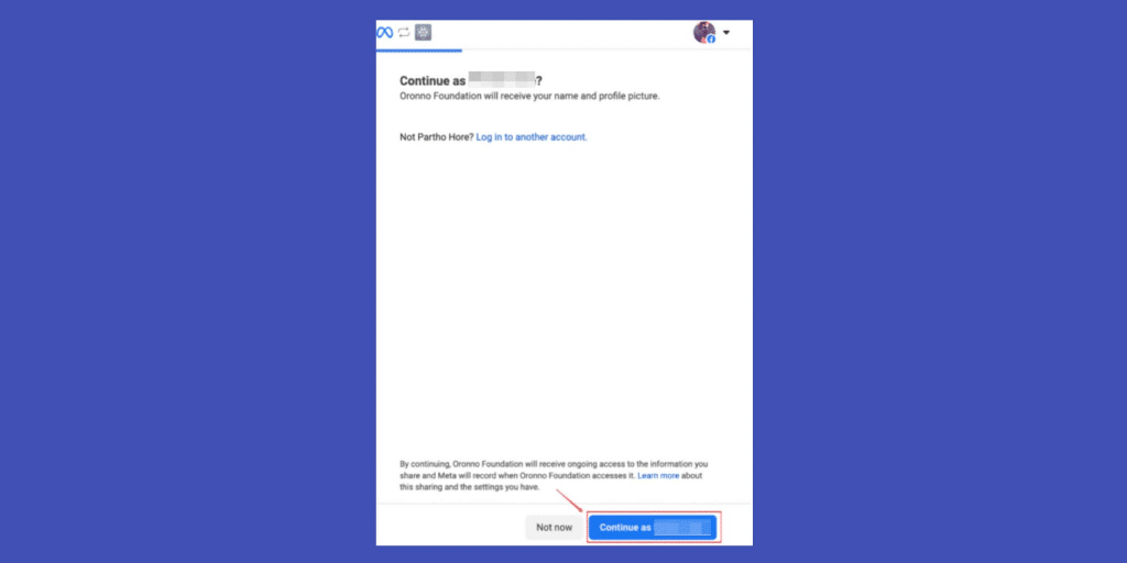 Continue the process with your account.