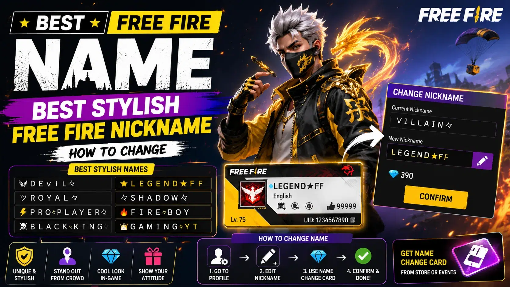 Free Fire Name, Best Stylish Free Fire Nickname – How to change