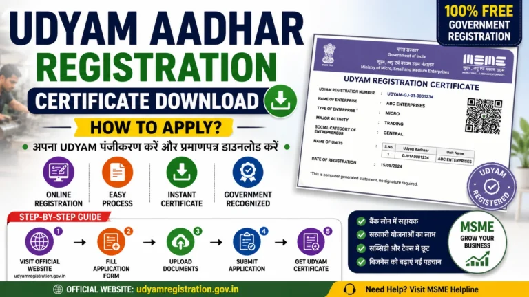 Udyam Aadhar Registration 2026 – Certificate Download, How to apply?