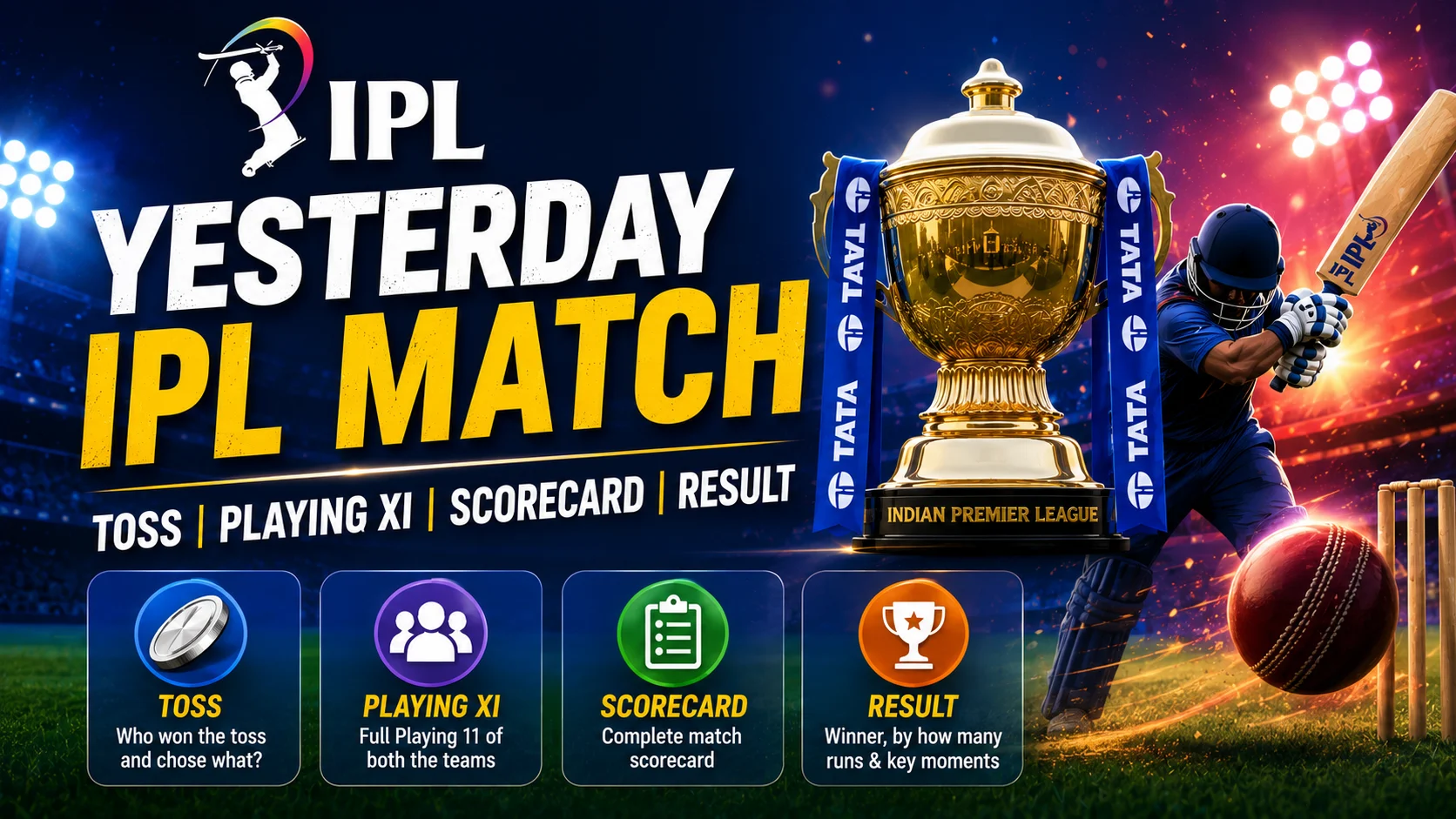 Yesterday IPL Match : Toss, Playing XI, Scorecard, Result
