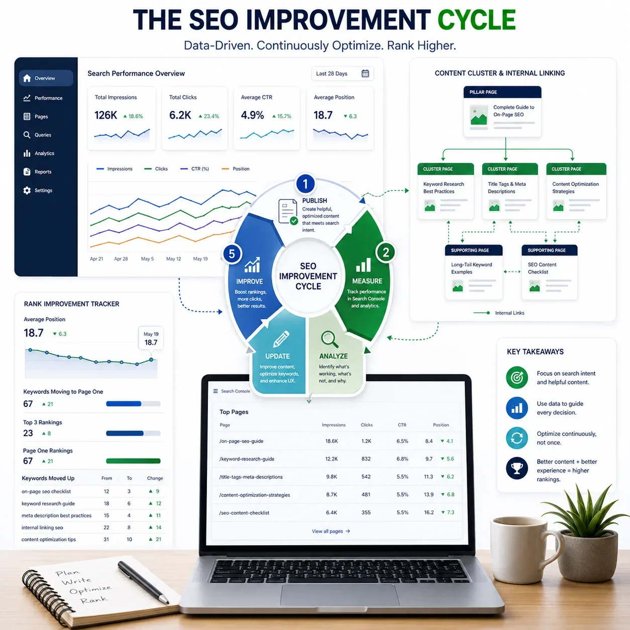 Search Console improvement cycle for tracking and improving SEO performance without active link building.