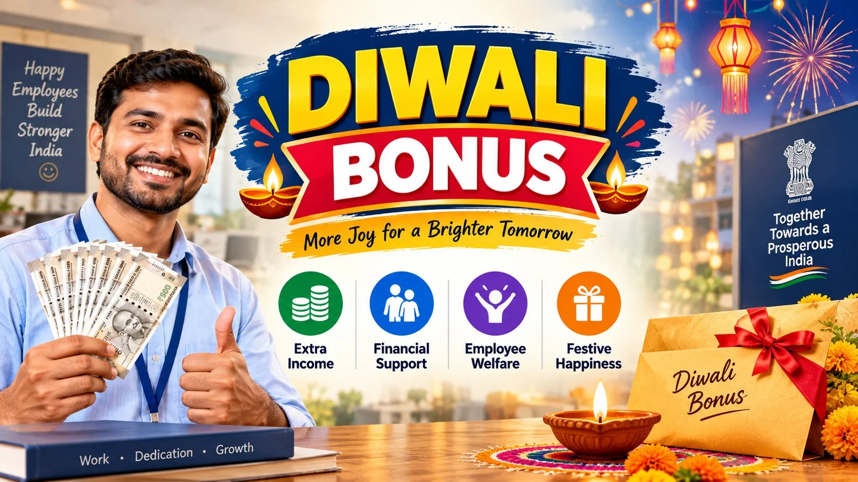 Diwali Bonus 2026: ₹6,908 Central Govt + Railway Bonus