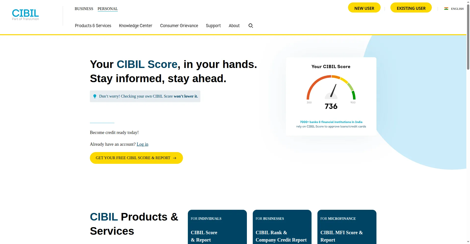 CIBIL official website homepage - check free CIBIL score