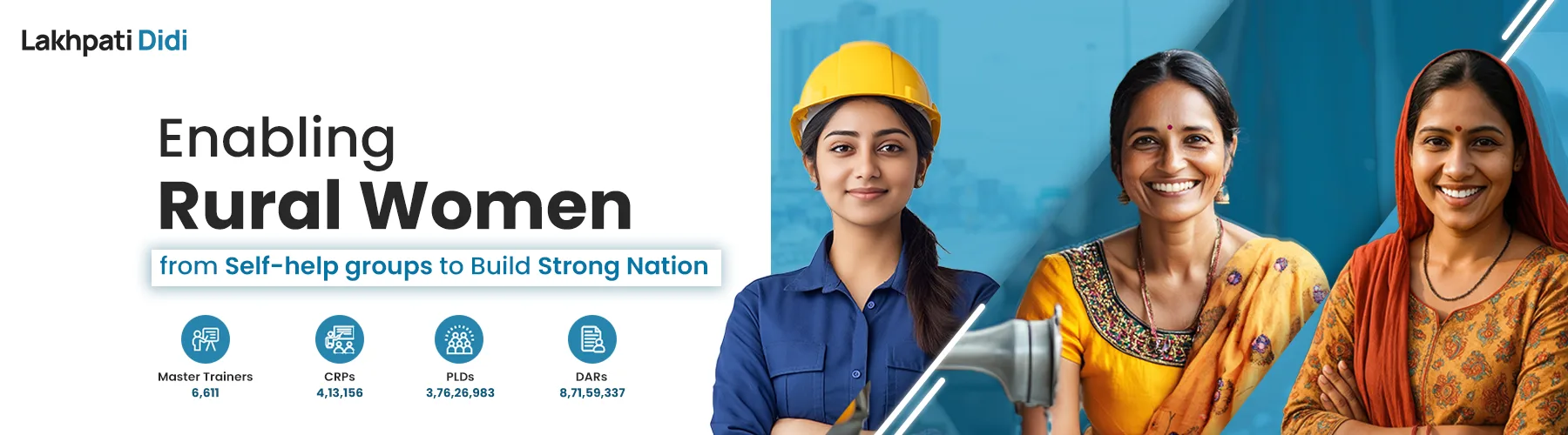 Official Lakhpati Didi banner from Digital India Corporation showing rural women SHG members
