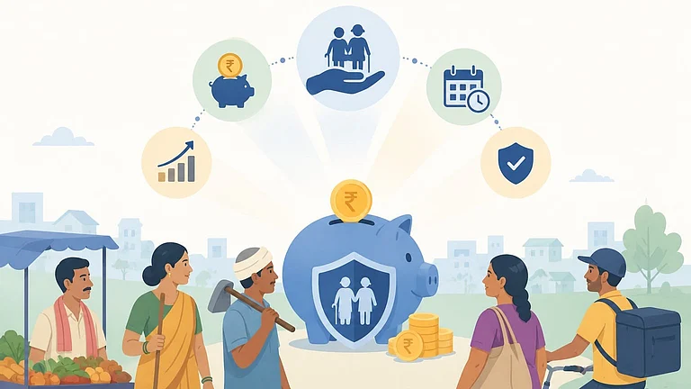 NPS Sanchay scheme illustration showing pension savings for informal sector workers in India