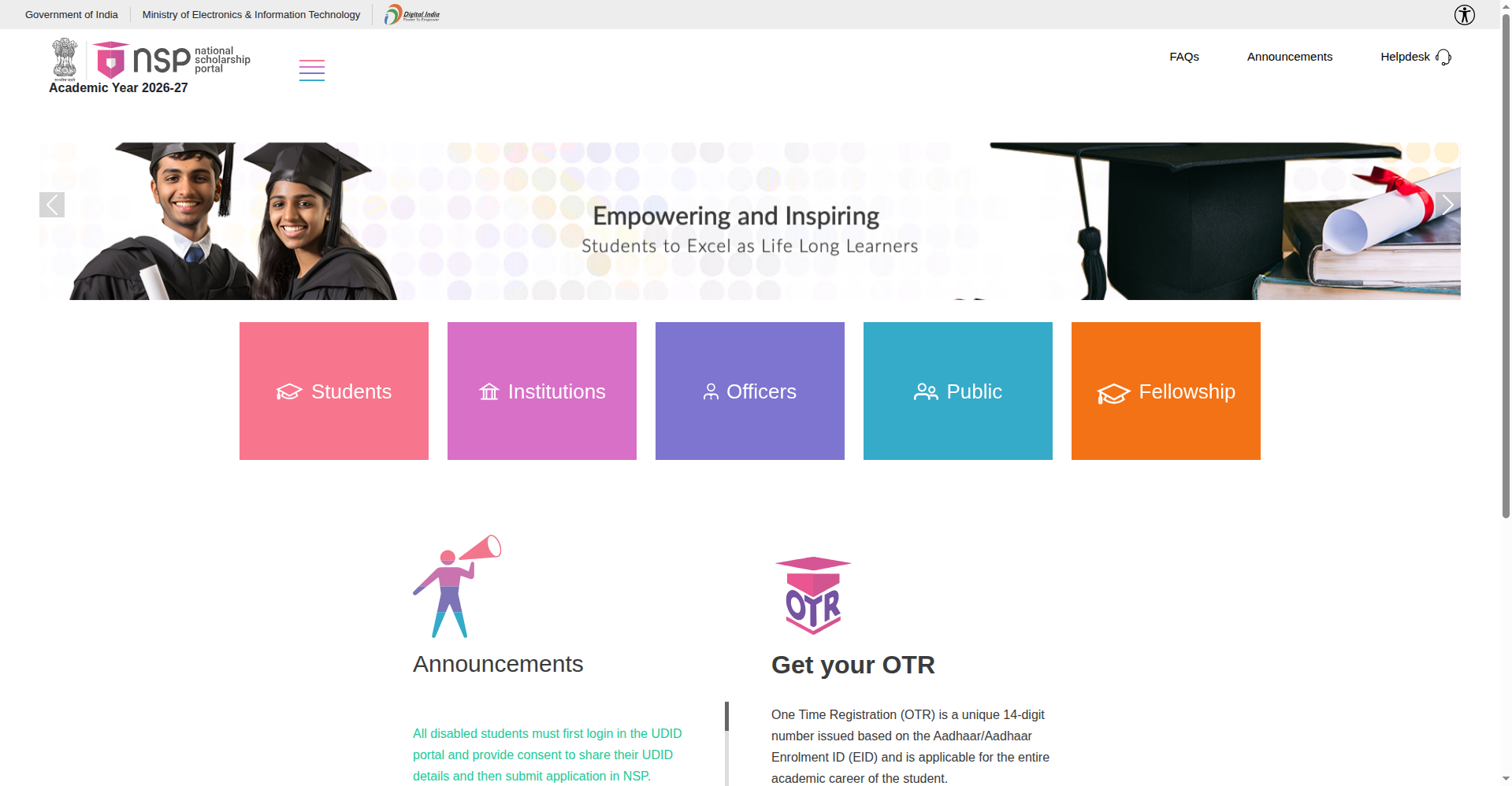 NSP scholarship apply online - National Scholarship Portal homepage