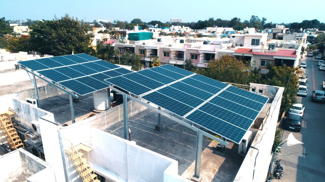 Rooftop solar panels installed on Indian residential houses under PM Surya Ghar Yojana